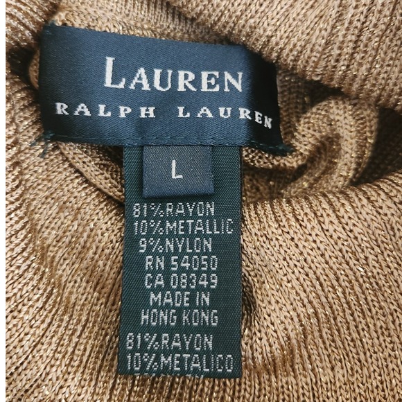 Lauren Ralph Lauren Womens Cable Knit Turtleneck Sweater Gold Size Large Holiday - Picture 4 of 6